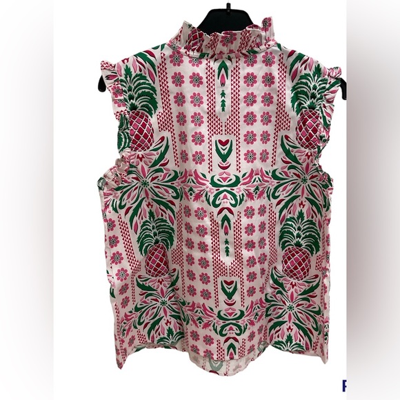 A3). CHARTER CLUB Pineapple Sleeveless Ruffle Pink Green size Petite - Picture 5 of 10